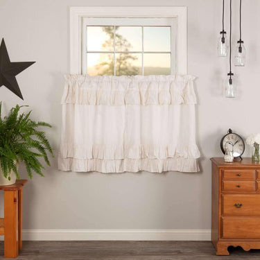 Simple Life Flax Antique White Ruffled Tier Curtain Set of 2 L36xW36 VHC Brands - The Fox Decor